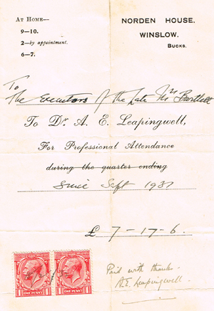 Bill from Dr Leapingwell 1931